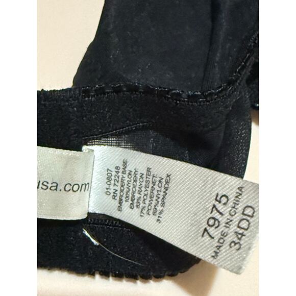 Felina Lingerie Bra 34DD Black Sheer Lace Embroidered Unlined Underwire Floral - Picture 10 of 10